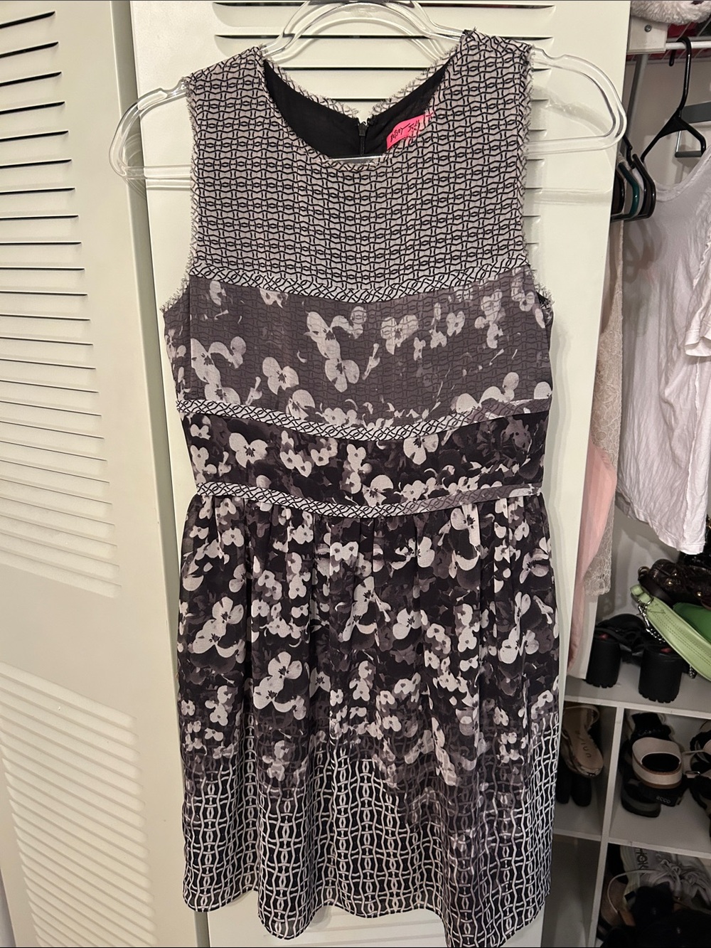 Betsey Johnson Black & White Mixed-Print Midi Dress
